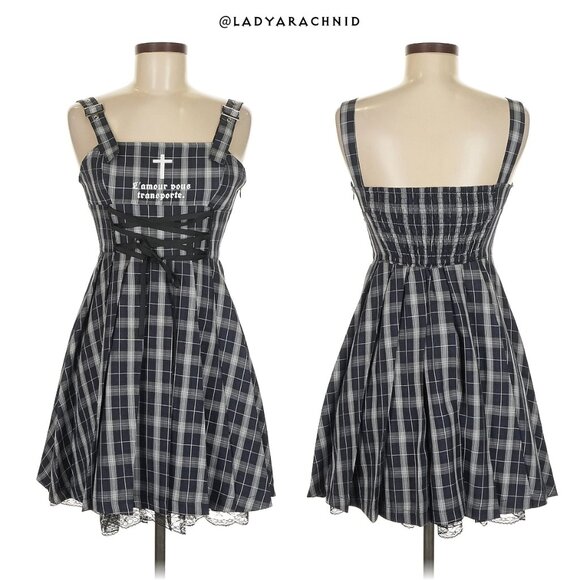 ANK ROUGE Hime Gyaru blue plaid corset front dress - Picture 6 of 8